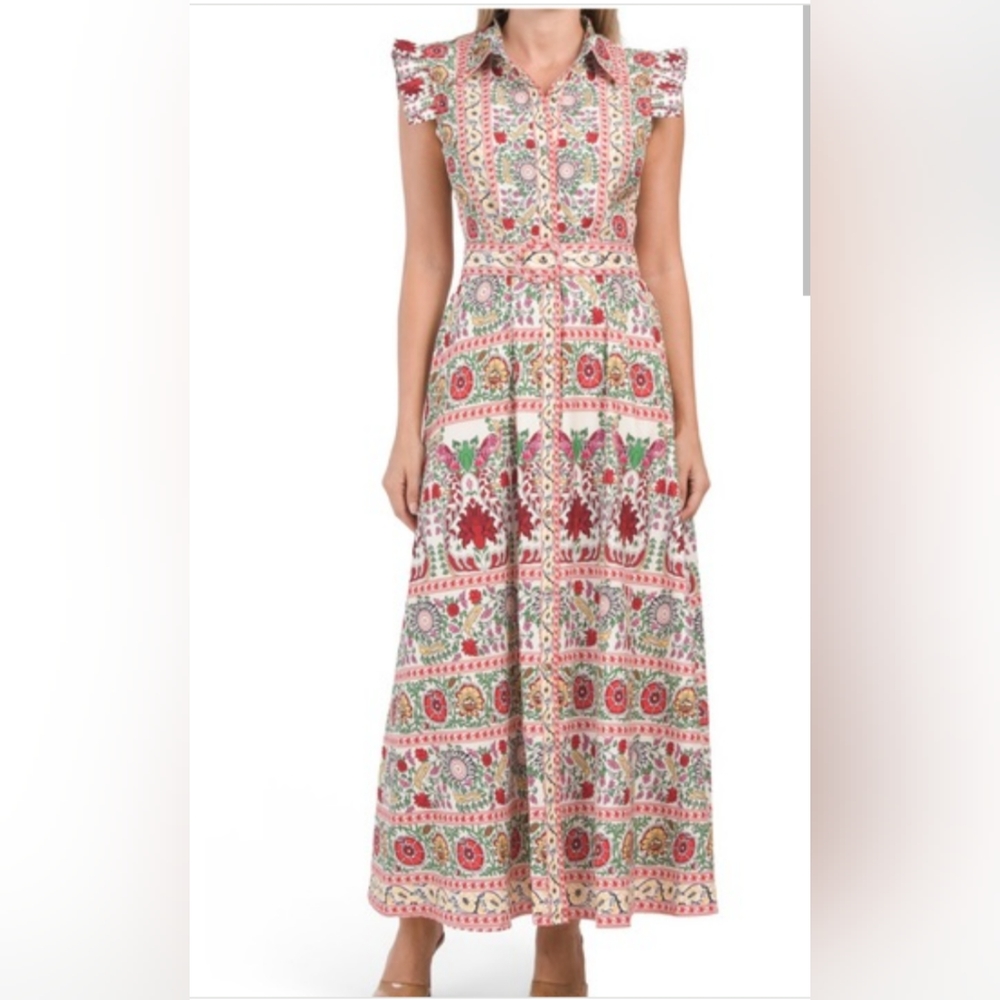 DALIA MACPHEE ruffle Sleeve Maxi Shirt Dress With Belt